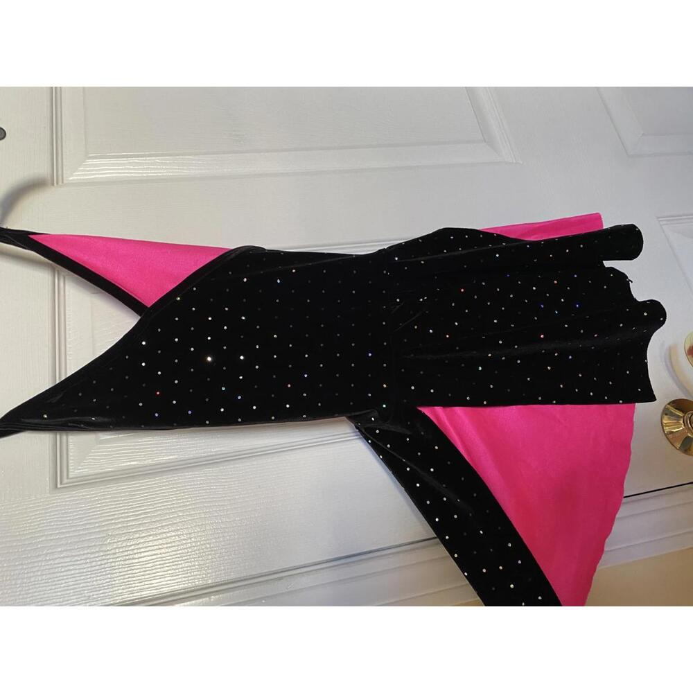 Black and Pink Sparkly Velvet Dress with Tie Waist
